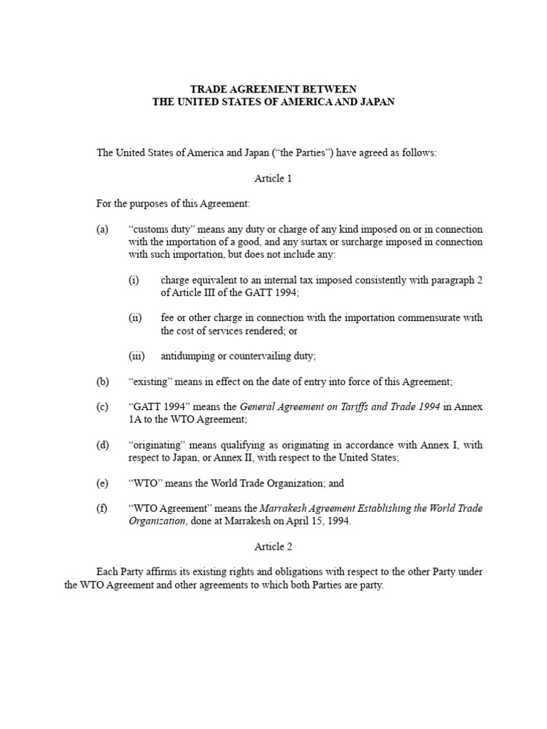 Trade Agreement Between The United States and Japan | PDF | World Trade ...