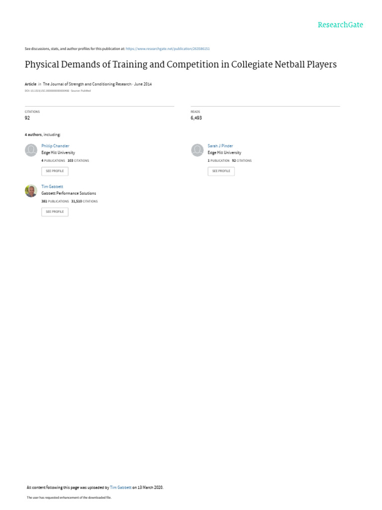 Collegiate Netball Training Demands Analysis | PDF | Analysis Of ...