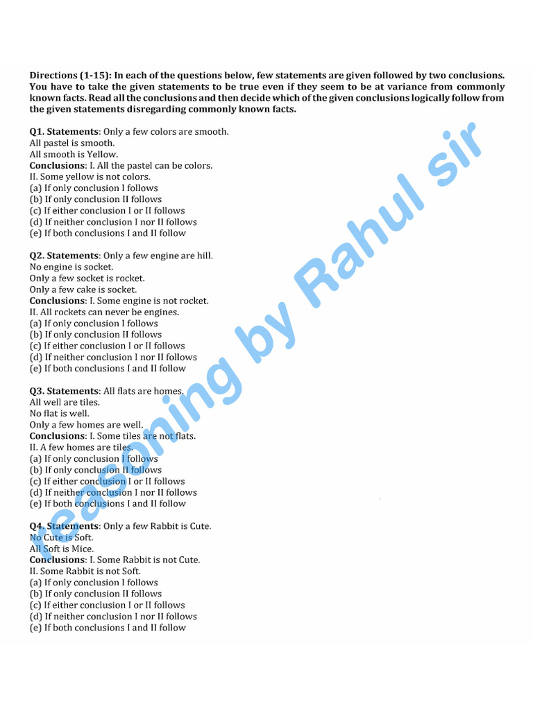 Syllogism Questions For Bank and Insurance Exams | PDF