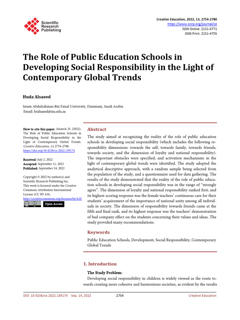The Role of Public Education Schools in Developing | PDF | Teachers ...