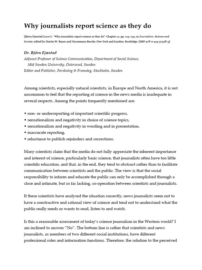 Science Journalism's Challenges Explained | PDF | Science | News