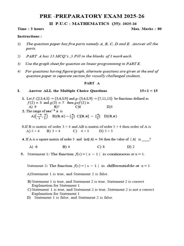 Mathematics Pre-Preparatory Exam 2025-26 | PDF | Euclidean Vector ...