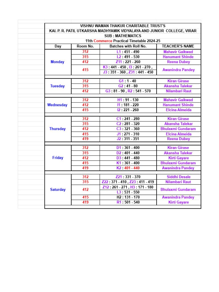 11th Commerce Math Practical Timetable 2024 | PDF