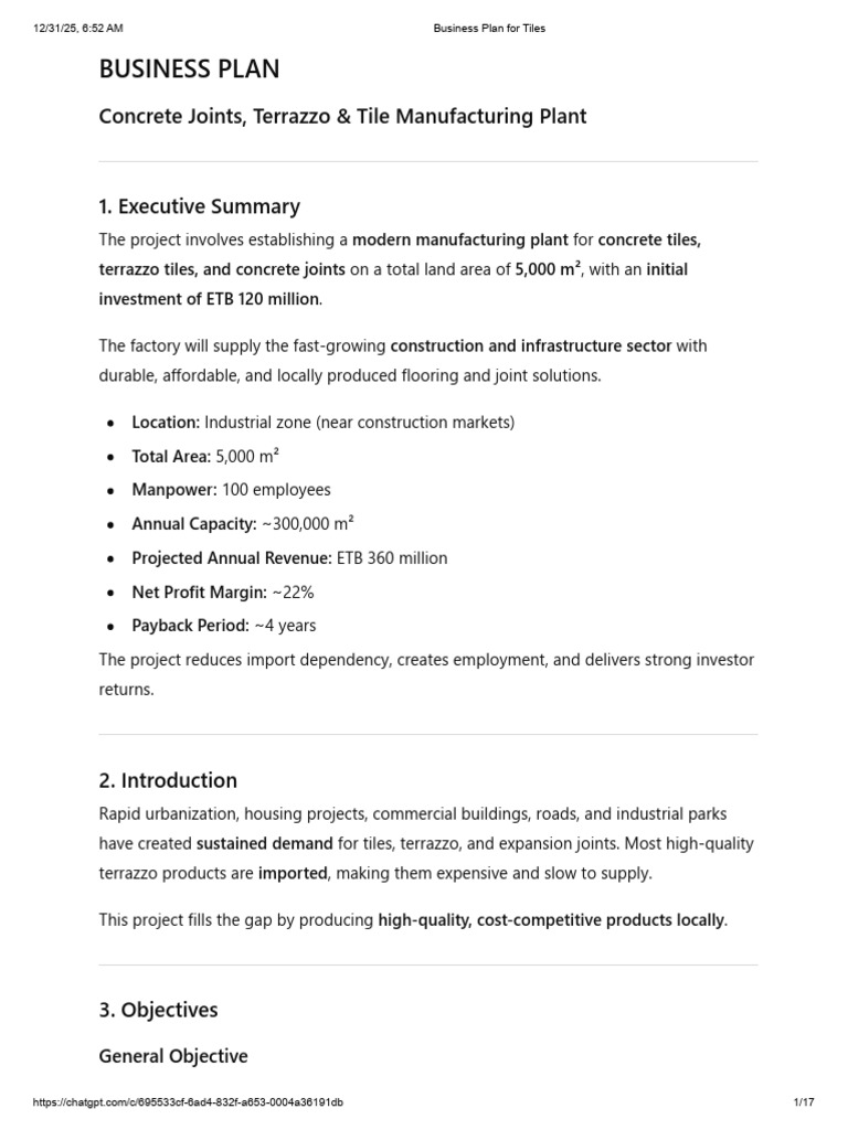 Concrete & Terrazzo Tile Manufacturing Plan | PDF | Concrete | Cement
