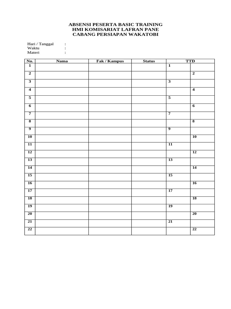 Absensi Peserta Basic Training HMI | PDF