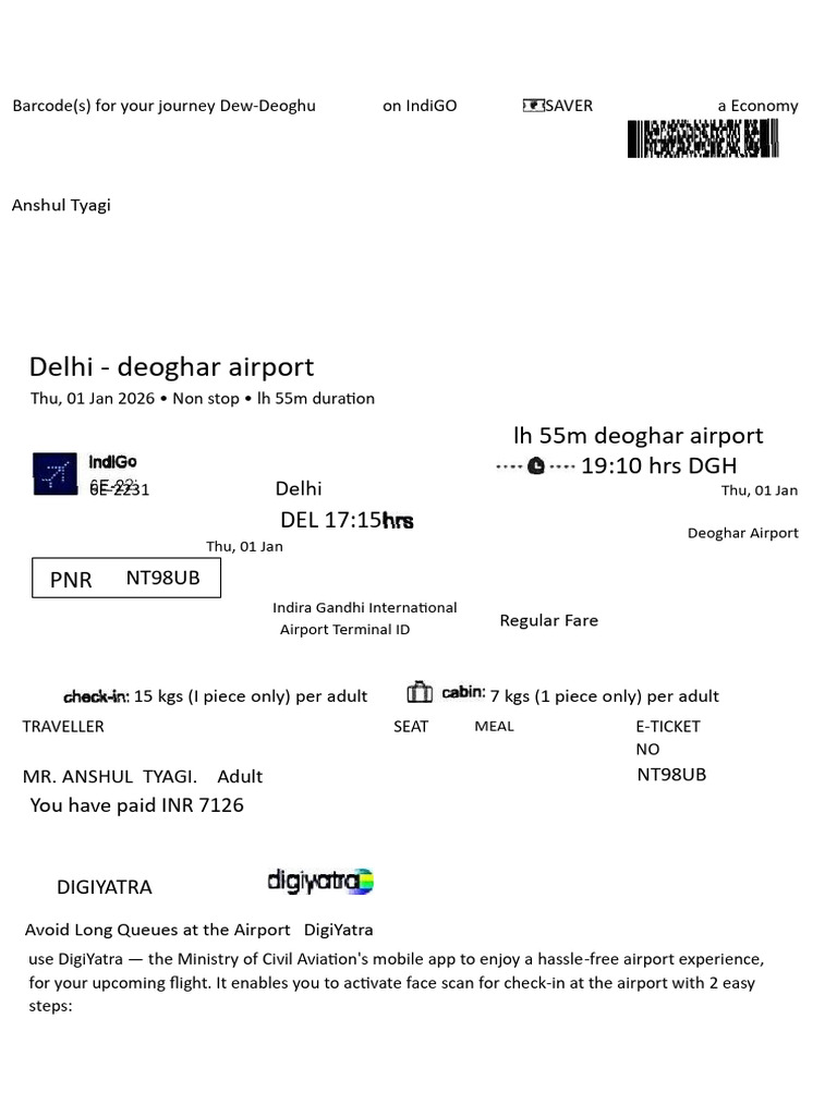 Delhi to Deoghar Flight Details | PDF