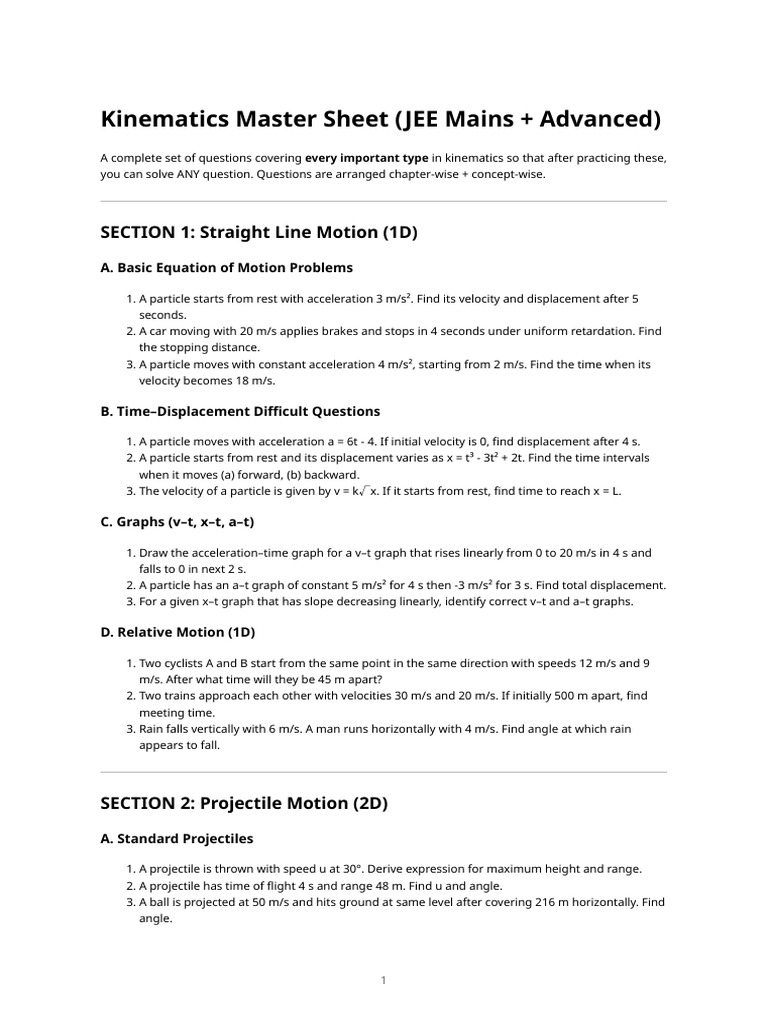 Kinematics Master Sheet | PDF | Applied And Interdisciplinary Physics ...