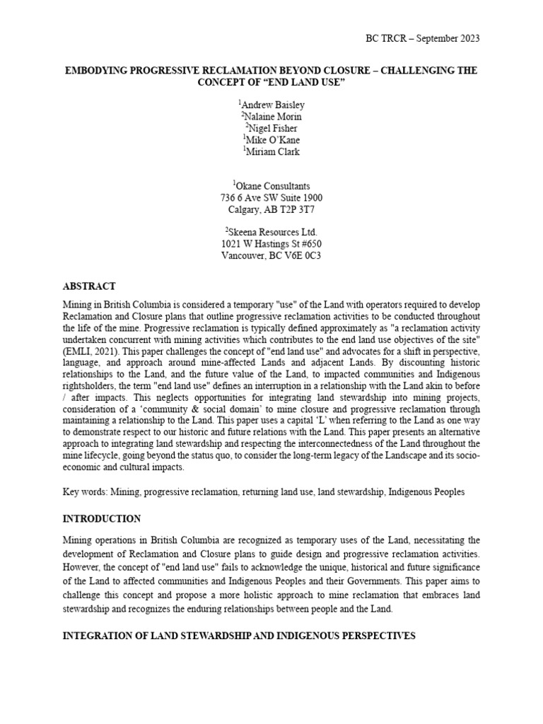 Rethinking Mine Reclamation in BC | PDF | Mining | Ecological Restoration