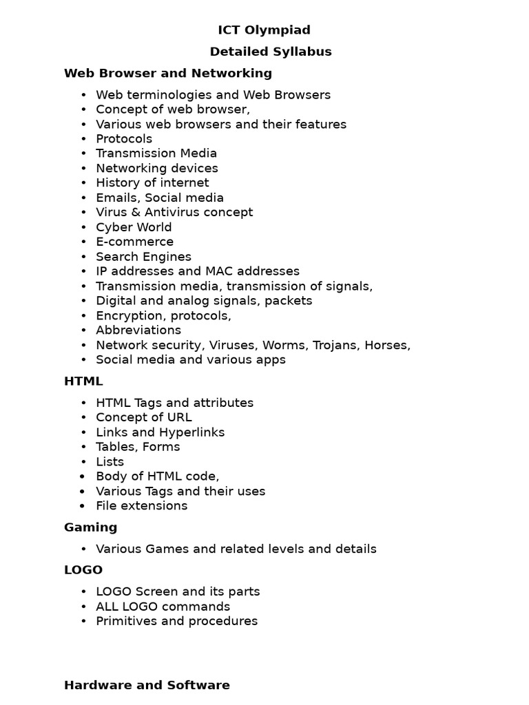 Ict Olympiad Syllabus | PDF | World Wide Web | Internet & Web