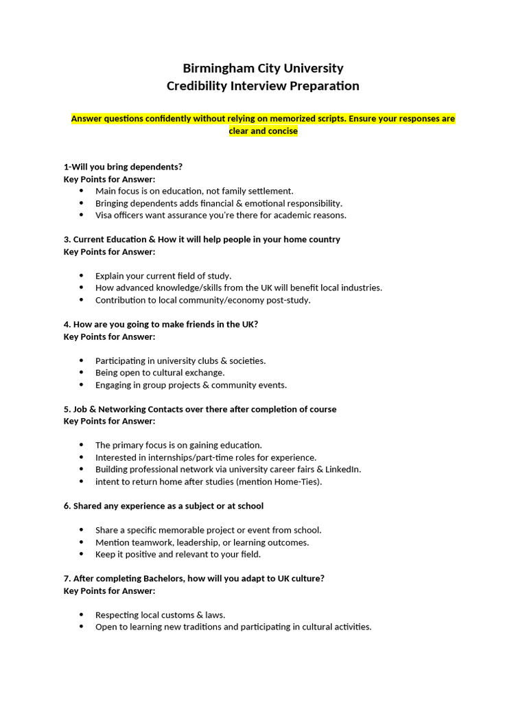Birmingham University Interview Prep Guide | PDF