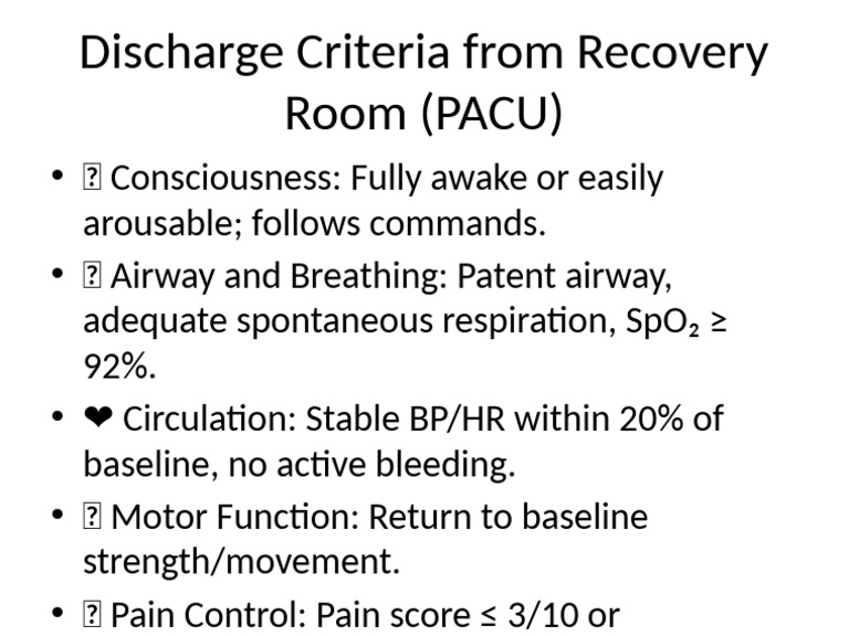 PACU Discharge Criteria Explained | PDF