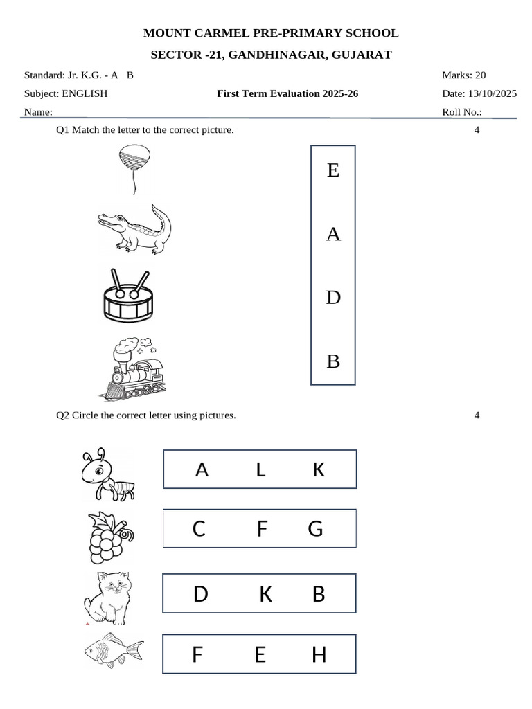 New JR KG Paper | PDF