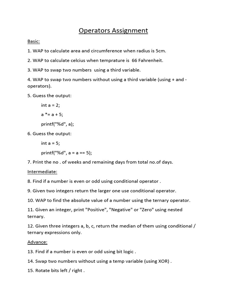 Operators Assignment: Programming Tasks | PDF