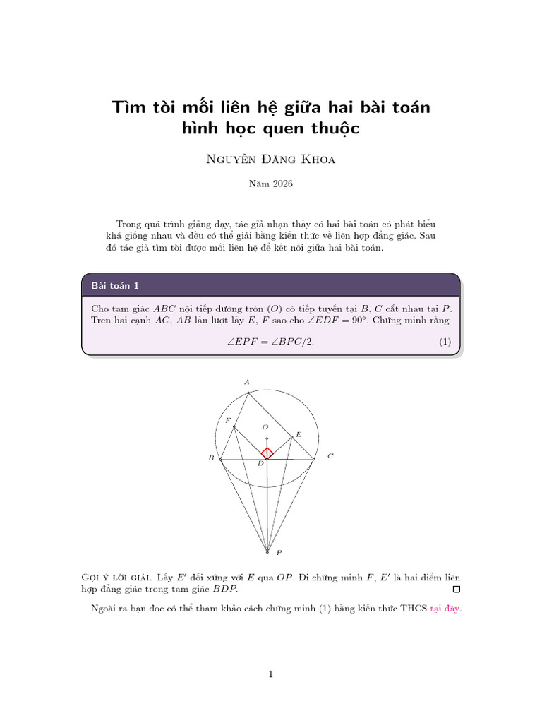 Tìm Tòi Mối Liên Hệ Giữa Hai Bài Toán Quen Thuộc | PDF