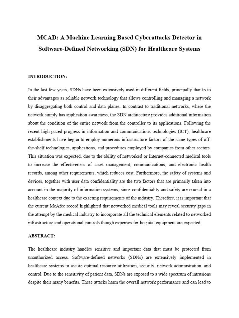 ML Cyberattack Detector for Healthcare SDN | PDF | Computer Security ...