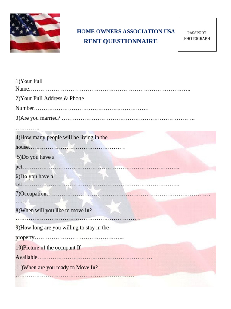 Rental Questionnaire | PDF