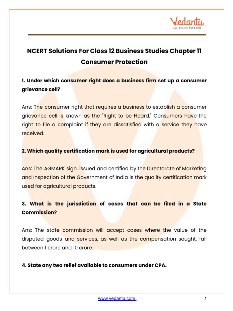 Class 12 Business Studies: Consumer Protection | PDF | Consumer ...