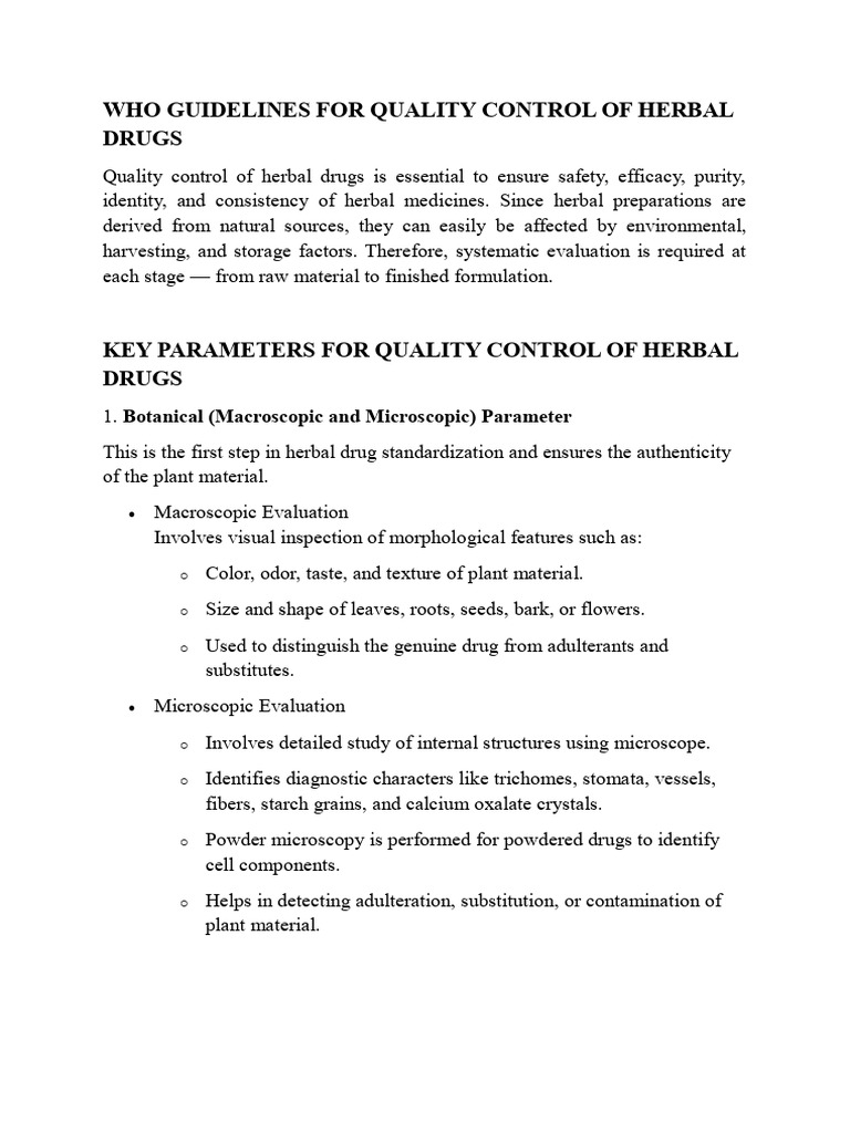 Herbal Drug Quality Control Guidelines | PDF | Shelf Life | Thin Layer ...