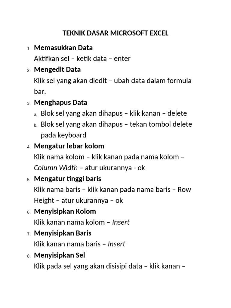Teknik Dasar Menggunakan Microsoft Excel | PDF