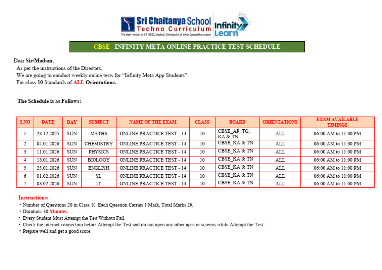 Weekly Online Tests for Class 10 Students | PDF