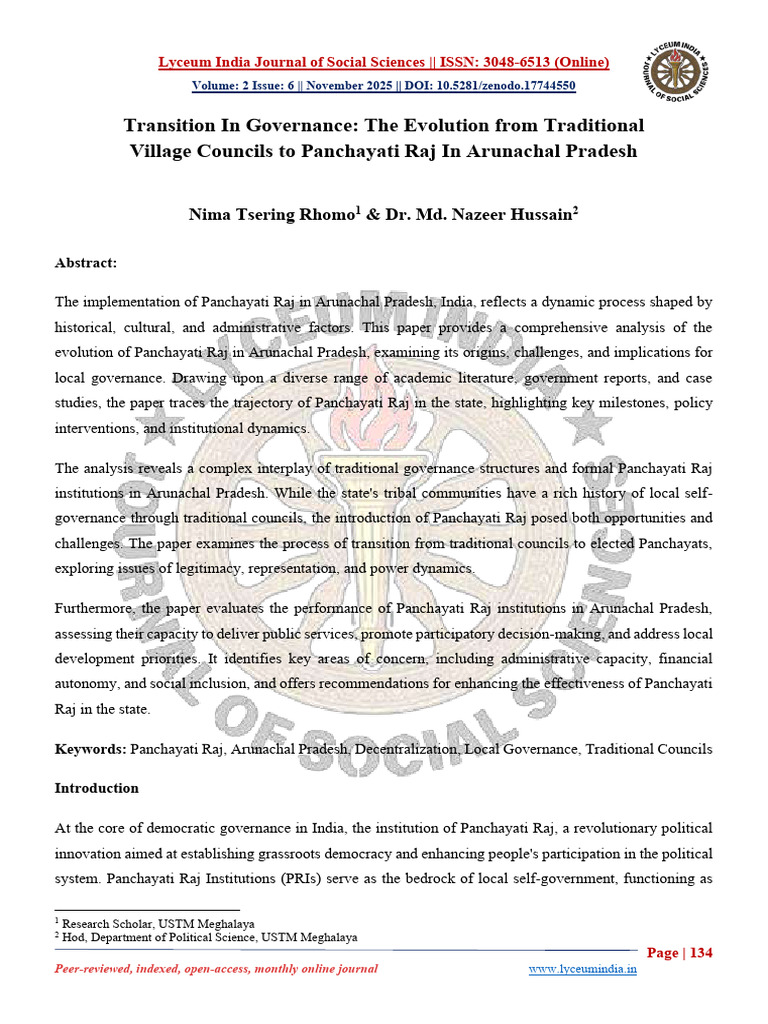 Transition to Panchayati Raj in Arunachal | PDF | Governance ...