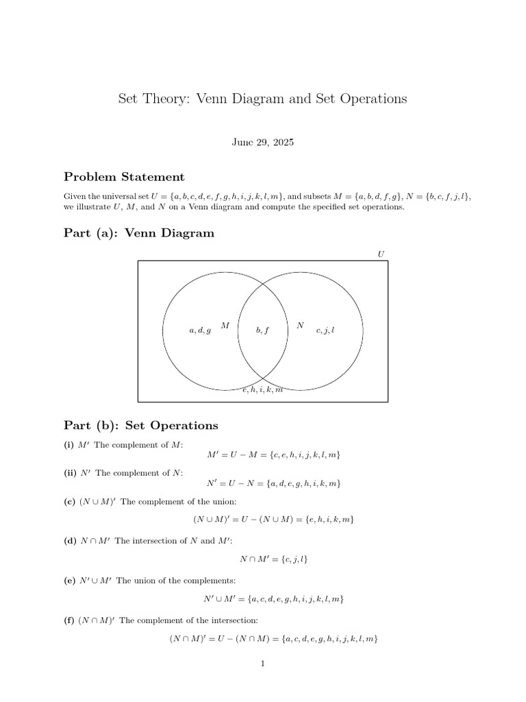 Set Theory: Venn Diagram and Set Operations: Problem Statement | PDF
