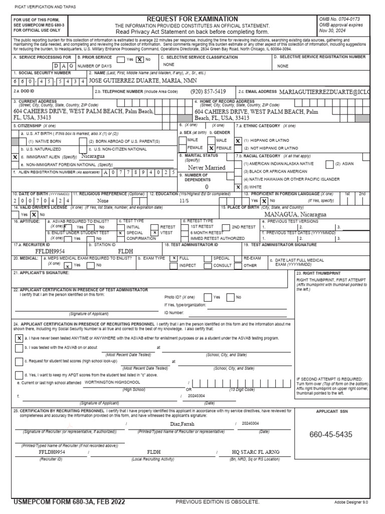 Military Entrance Processing Form | PDF | Race And Ethnicity In The ...