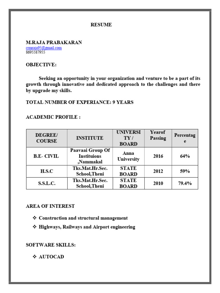 Prabakaran Resume | PDF | Surveying