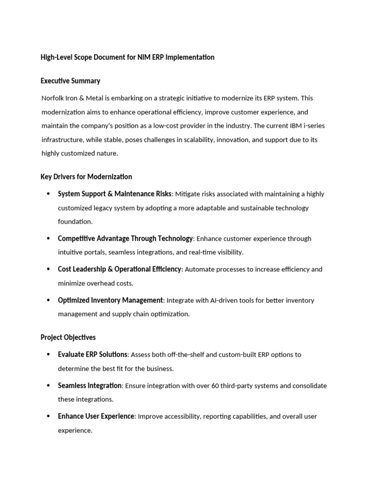 NIM ERP Modernization Scope Document | PDF | Enterprise Resource ...