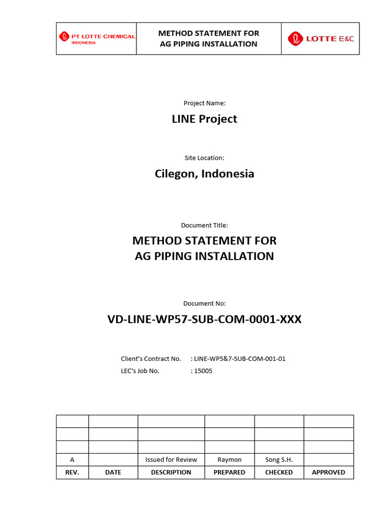 AG Piping Installation Method Statement | PDF | Pipe (Fluid Conveyance ...