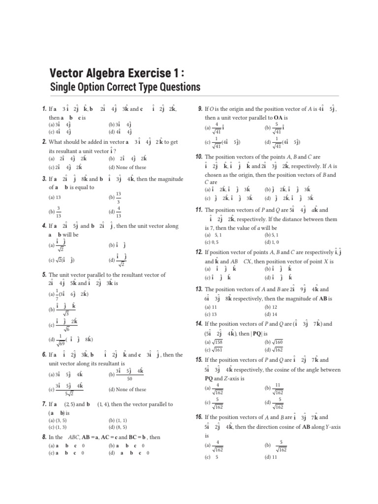 Vector Algebra Exercise | PDF | Triangle | Elementary Mathematics