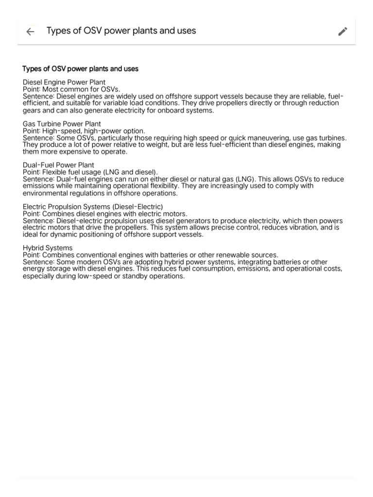 Types of OSV Power Plants and Uses | PDF