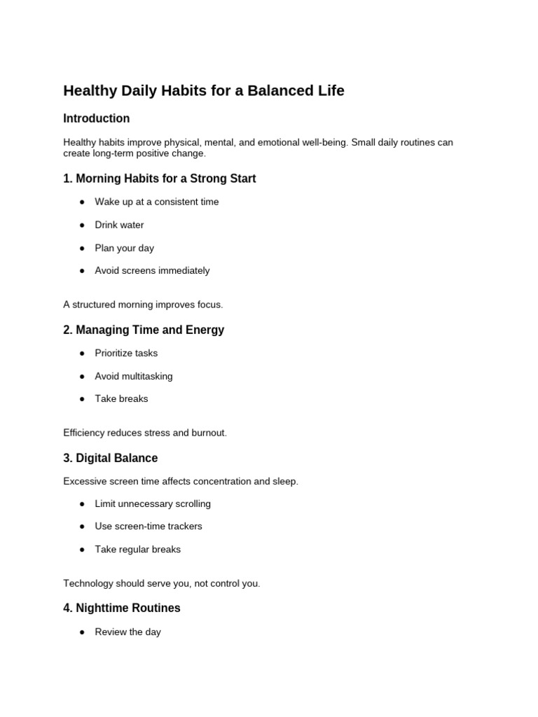 Daily Habits for a Balanced Life | PDF