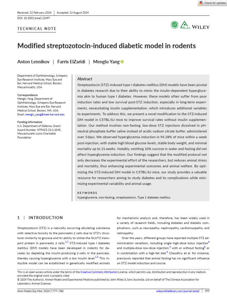 Improved STZ-Induced Diabetes Model | PDF | Hyperglycemia | Diabetes