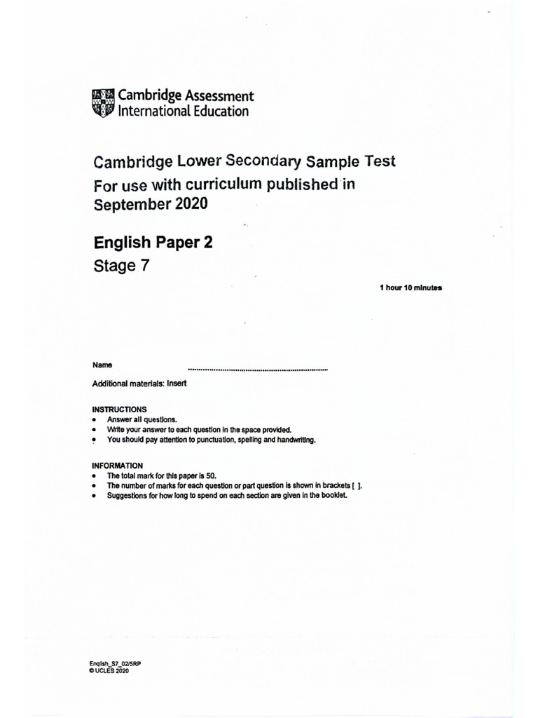 G7 English Paper 2 (2020) | PDF