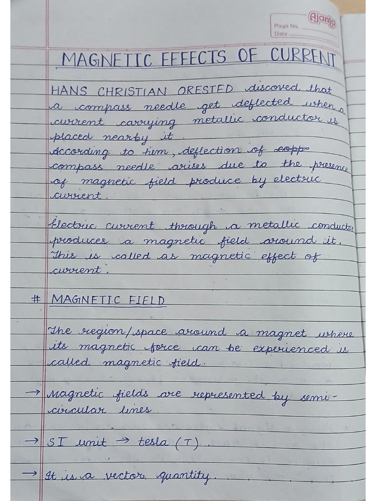 Magnetic Effect of Current Notes Class 10 CBSE | PDF