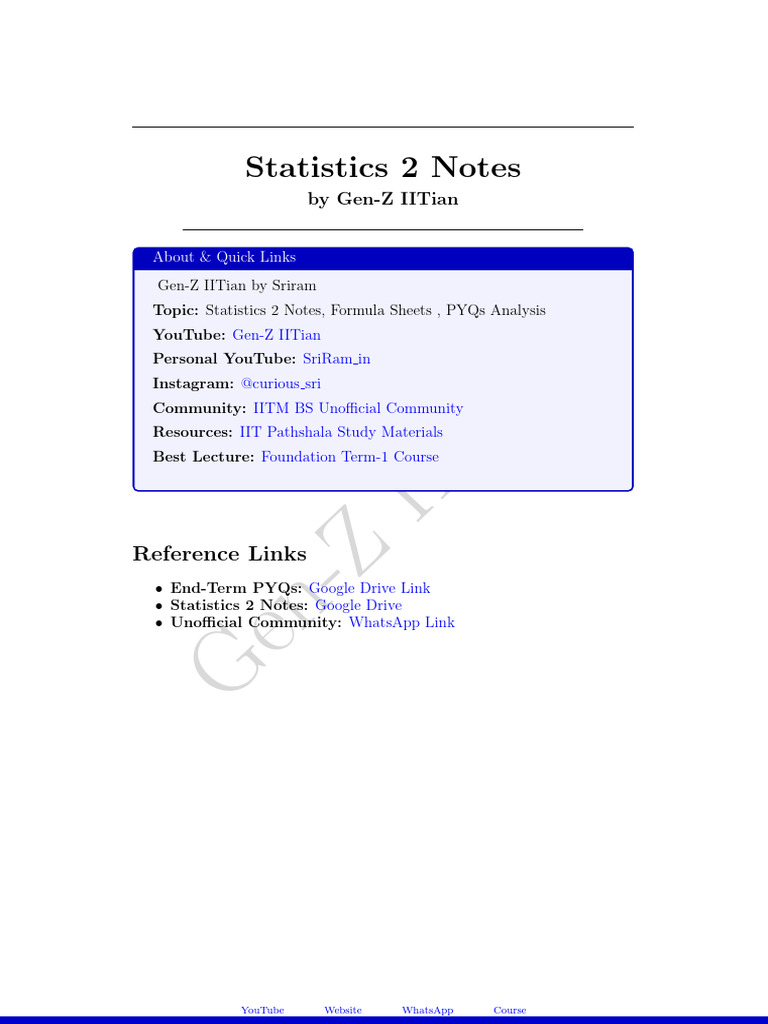 Statistics 2 Notes for IIT Students | PDF | Variance | Poisson Distribution