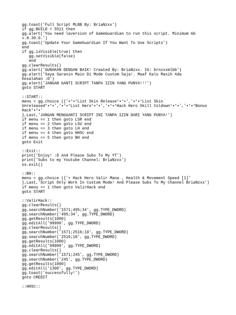 MLBB GameGuardian Script Guide | PDF