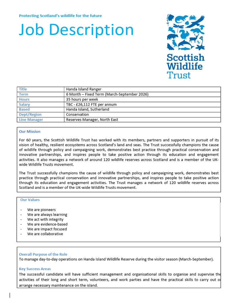 Handa Island Ranger Job Opportunity | PDF | Scotland | Business