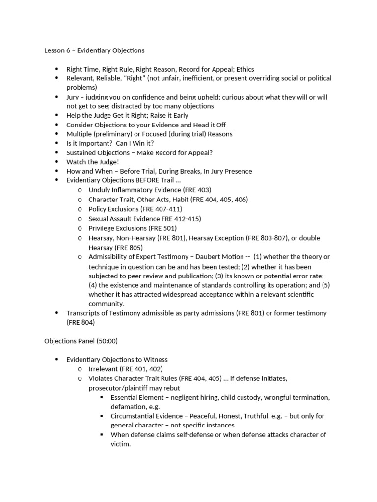 Mastering Evidentiary Objections Guide | PDF | Federal Rules Of ...