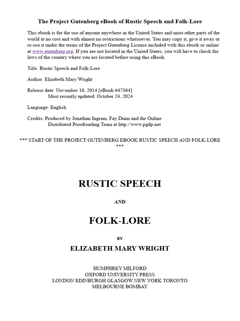 The Project Gutenberg eBook of Rustic Speech and Folk-lore, By ...