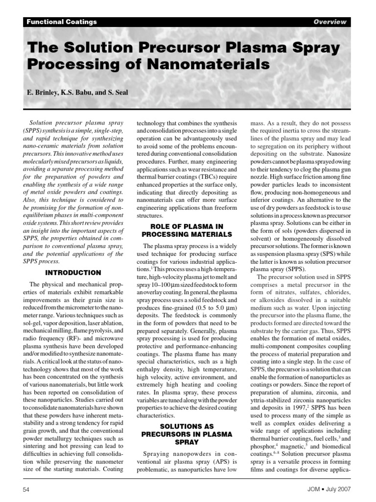 Solution Precursor Plasma Spray Overview | PDF | Nanoparticle | Solid ...