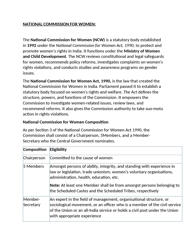 National Commission for Women | PDF | Women's Rights | Discrimination ...
