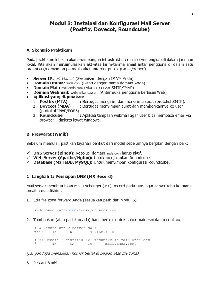 Instalasi Mail Server Postfix Dovecot Roundcube | PDF