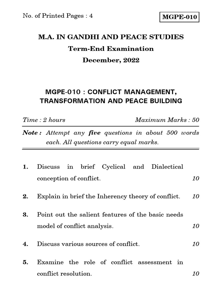 Conflict Management and Peace Building Exam | PDF | Peace | Conflict ...
