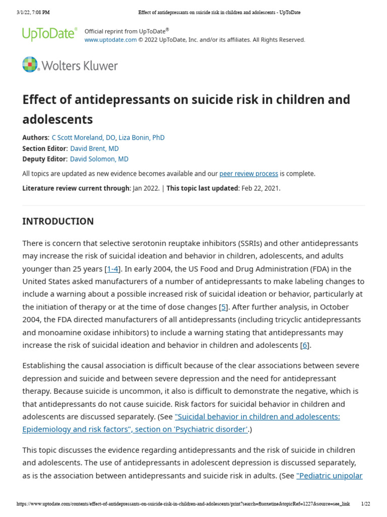 Antidepressants and Suicide Risk in Youth | PDF | Antidepressant ...