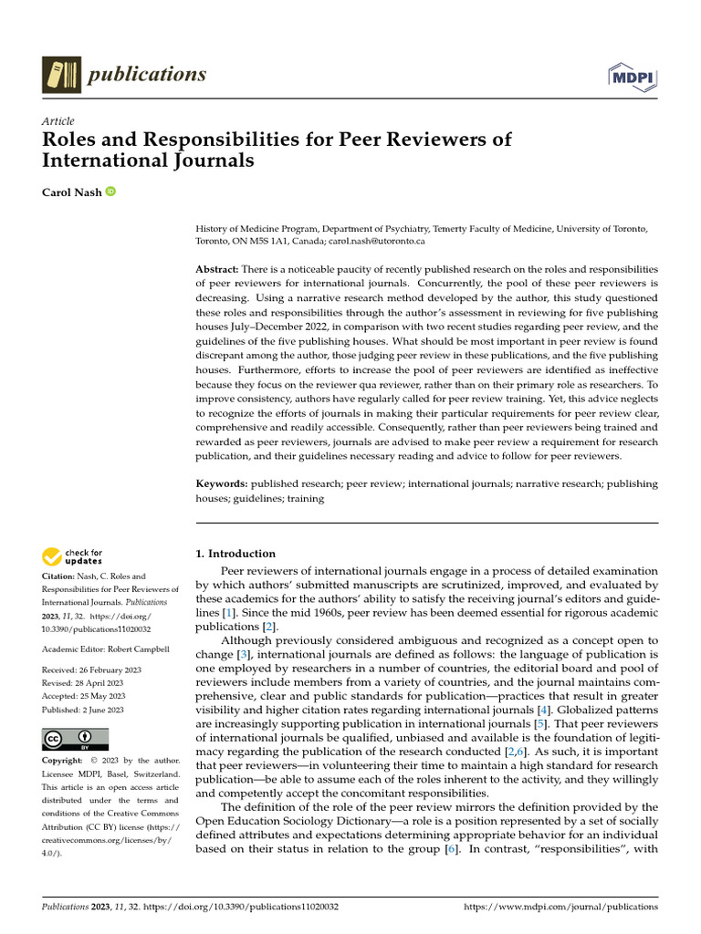 Peer Reviewers' Roles in International Journals | PDF | Peer Review ...
