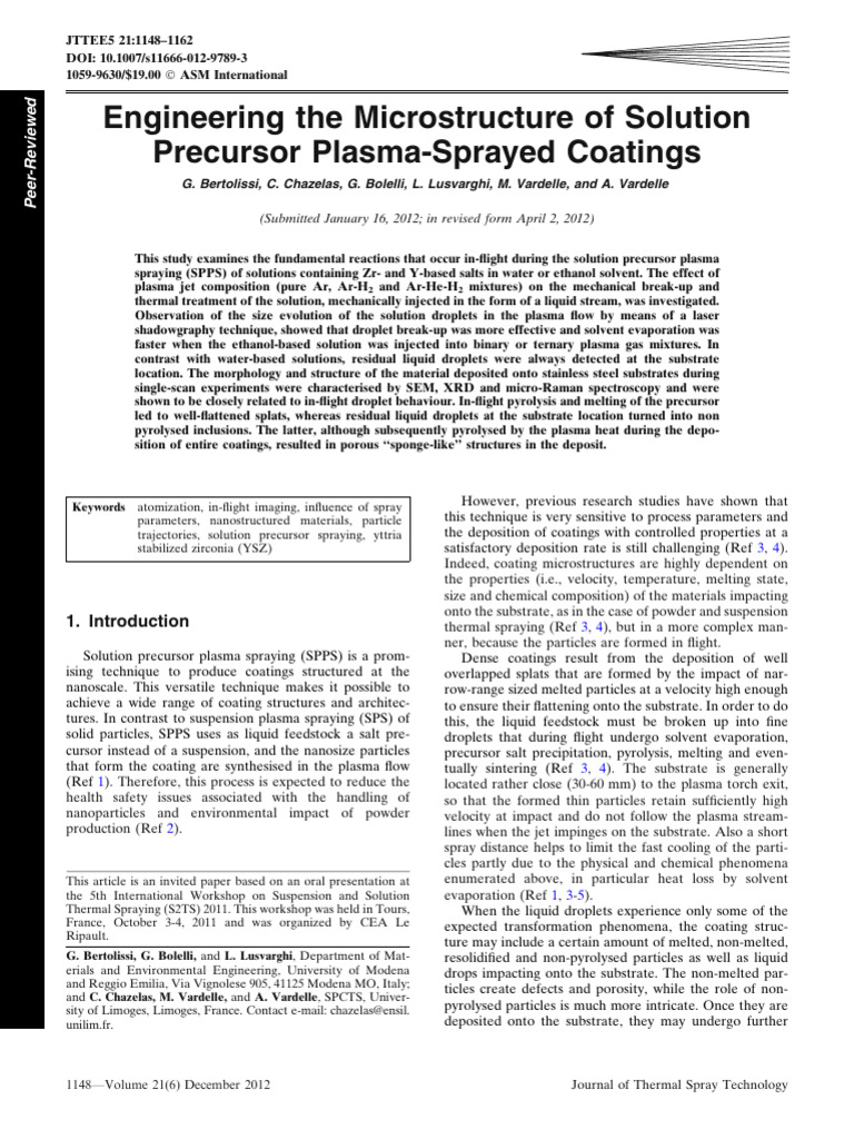 Microstructure of Plasma-Sprayed Coatings | PDF | Liquids | Plasma ...