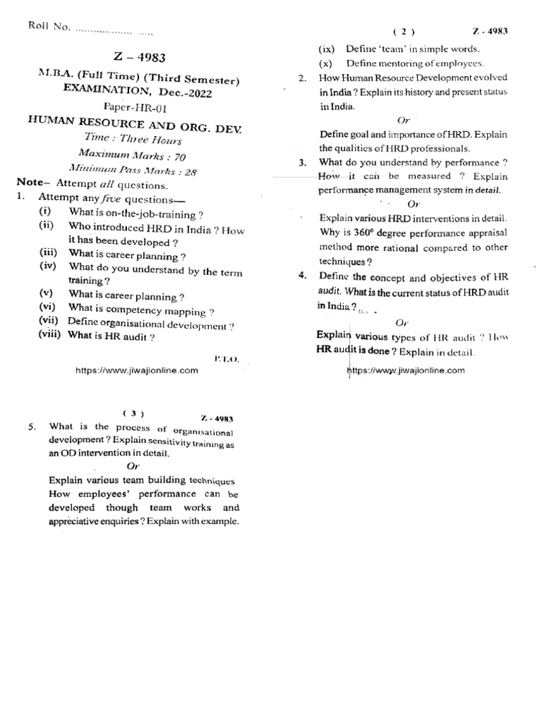 Mba 3 Sem Human Resource and Org Development z 4983 Dec 2022 | PDF