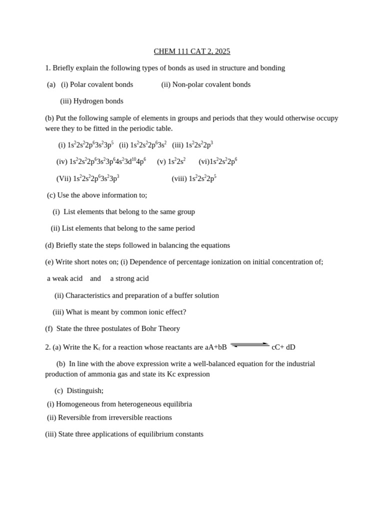Chem 111 Cat 2 - 065551 | PDF